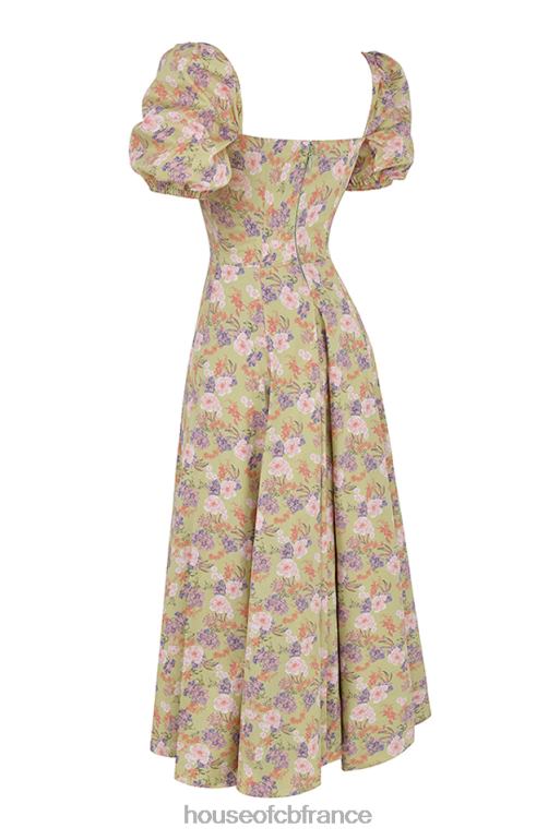 House of CB Tallulah - Robe d\'été mi-longue à manches bouffantes et imprimé pivoine N888H428 vêtements