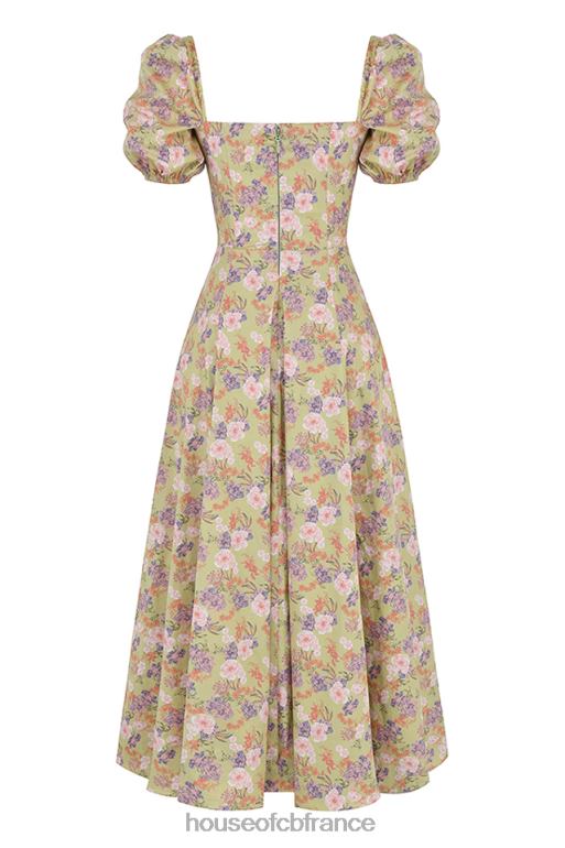 House of CB Tallulah - Robe d\'été mi-longue à manches bouffantes et imprimé pivoine N888H428 vêtements