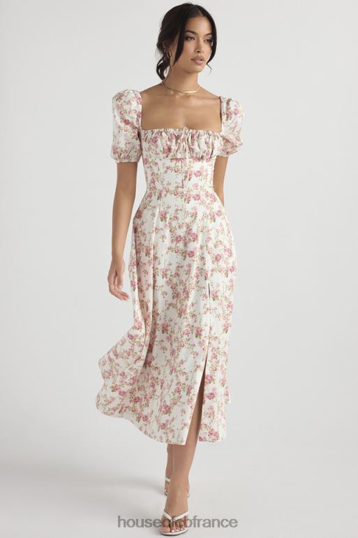 House of CB Tallulah - Robe d\'été mi-longue à manches bouffantes et imprimé roses N888H427 vêtements