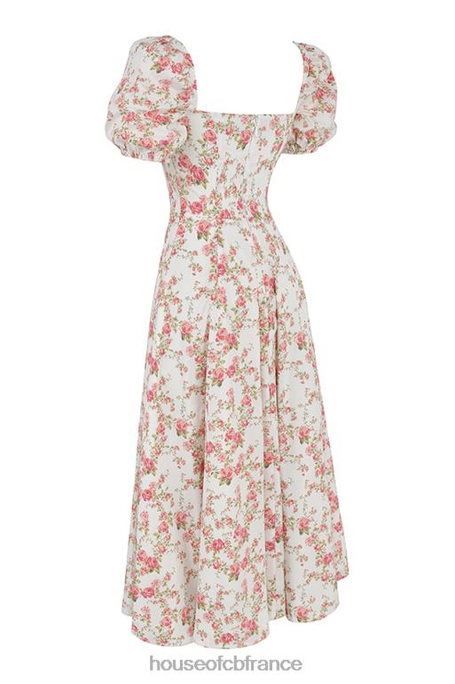 House of CB Tallulah - Robe d\'été mi-longue à manches bouffantes et imprimé roses N888H427 vêtements