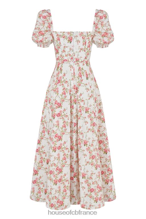 House of CB Tallulah - Robe d\'été mi-longue à manches bouffantes et imprimé roses N888H427 vêtements