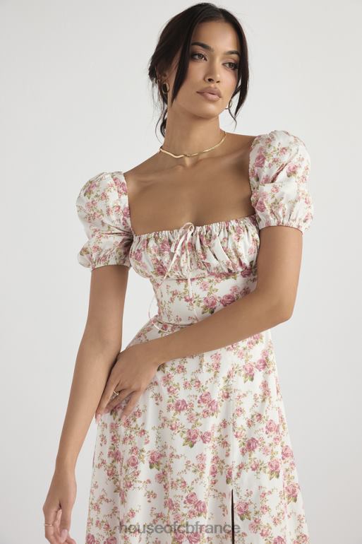 House of CB Tallulah - Robe d\'été mi-longue à manches bouffantes et imprimé roses N888H427 vêtements