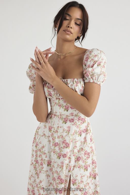 House of CB Tallulah - Robe d\'été mi-longue à manches bouffantes et imprimé roses N888H427 vêtements