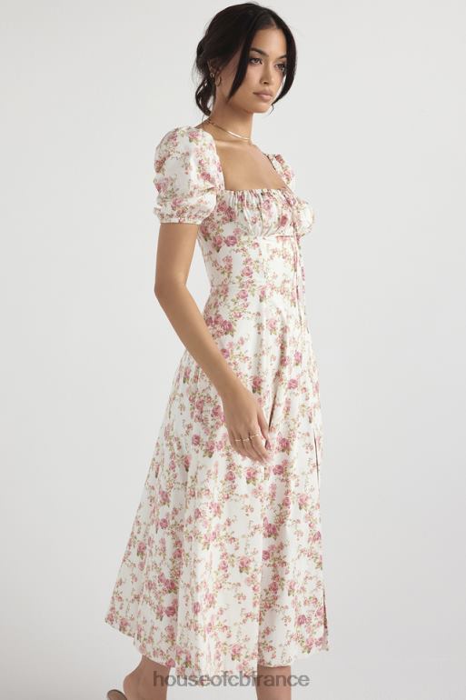 House of CB Tallulah - Robe d\'été mi-longue à manches bouffantes et imprimé roses N888H427 vêtements