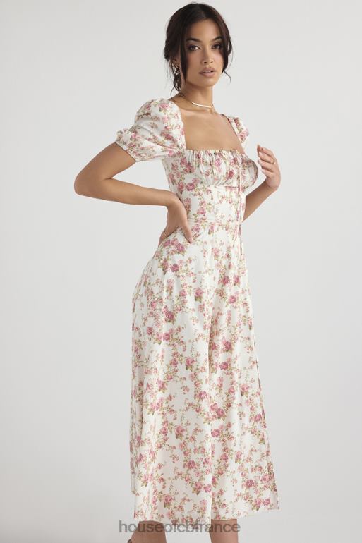 House of CB Tallulah - Robe d\'été mi-longue à manches bouffantes et imprimé roses N888H427 vêtements