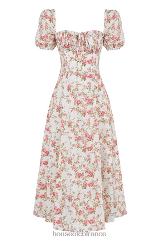 House of CB Tallulah - Robe d\'été mi-longue à manches bouffantes et imprimé roses N888H427 vêtements