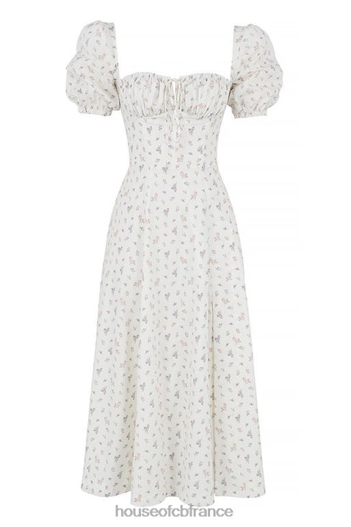 House of CB Tallulah - Robe mi-longue blanche à fleurs et manches bouffantes N888H571 vêtements