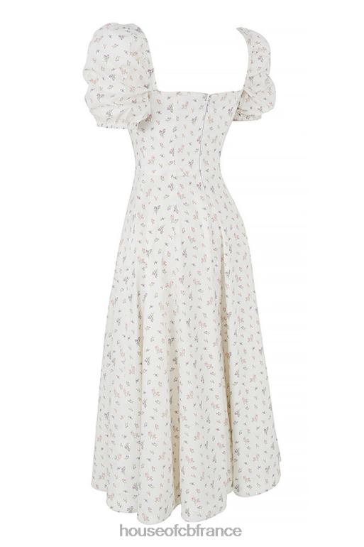 House of CB Tallulah - Robe mi-longue blanche à fleurs et manches bouffantes N888H571 vêtements