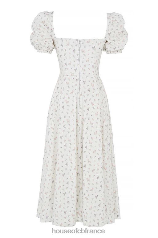 House of CB Tallulah - Robe mi-longue blanche à fleurs et manches bouffantes N888H571 vêtements