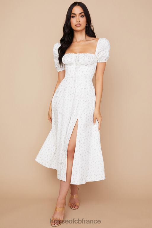 House of CB Tallulah - Robe mi-longue blanche à fleurs et manches bouffantes N888H571 vêtements