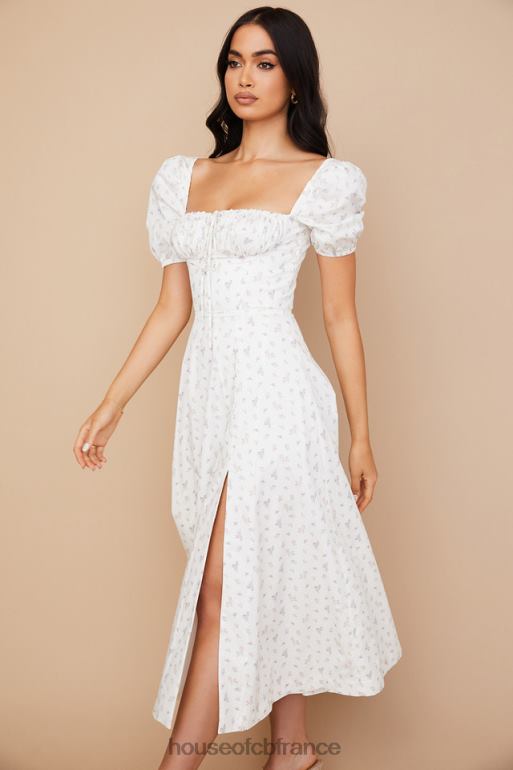 House of CB Tallulah - Robe mi-longue blanche à fleurs et manches bouffantes N888H571 vêtements