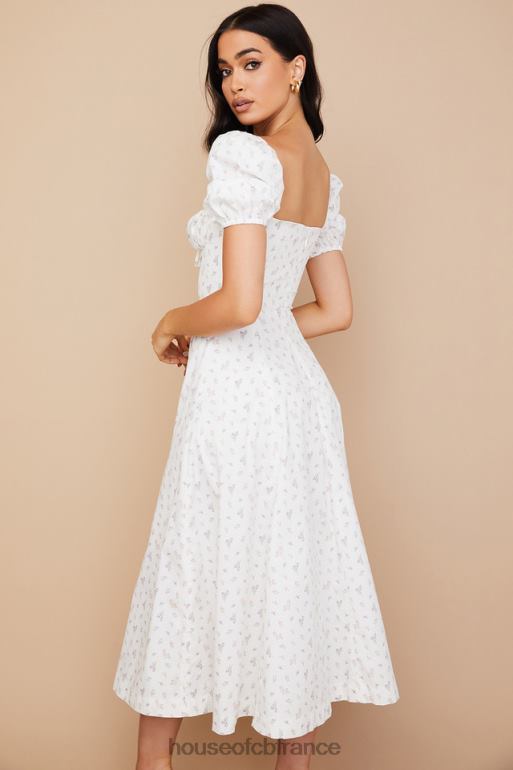 House of CB Tallulah - Robe mi-longue blanche à fleurs et manches bouffantes N888H571 vêtements