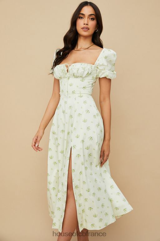 House of CB Tallulah - Robe mi-longue ivoire à fleurs et manches bouffantes N888H561 vêtements