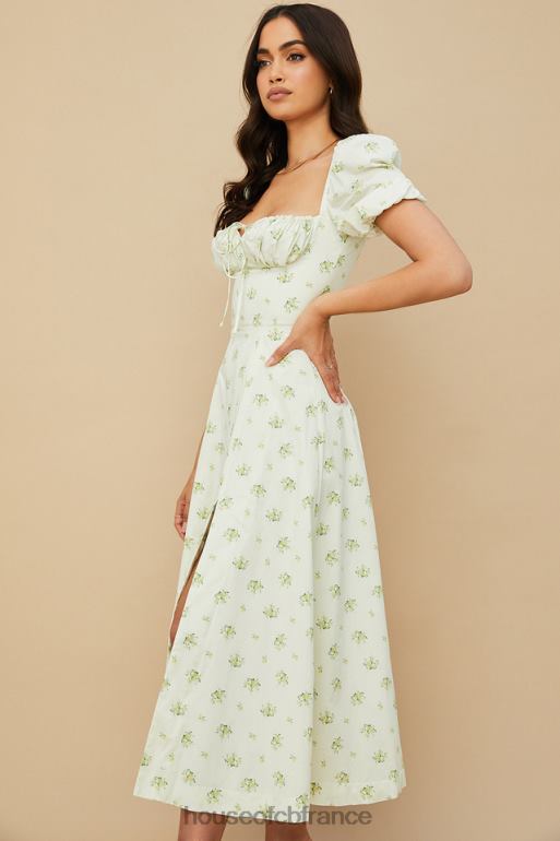 House of CB Tallulah - Robe mi-longue ivoire à fleurs et manches bouffantes N888H561 vêtements