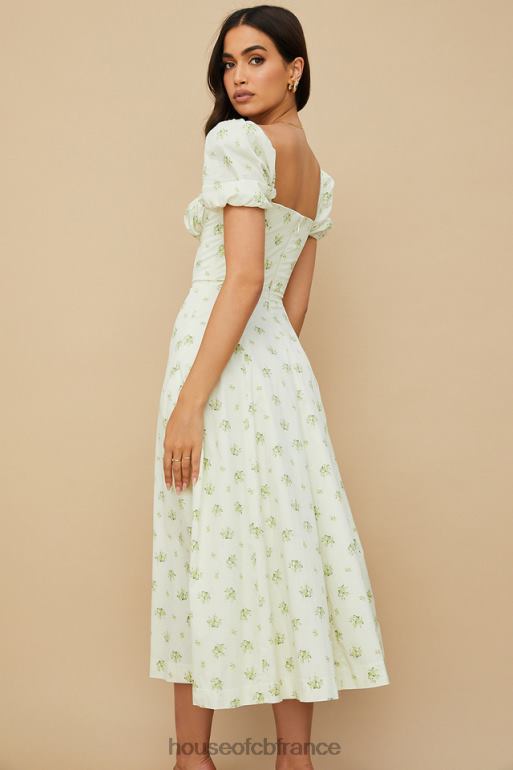 House of CB Tallulah - Robe mi-longue ivoire à fleurs et manches bouffantes N888H561 vêtements