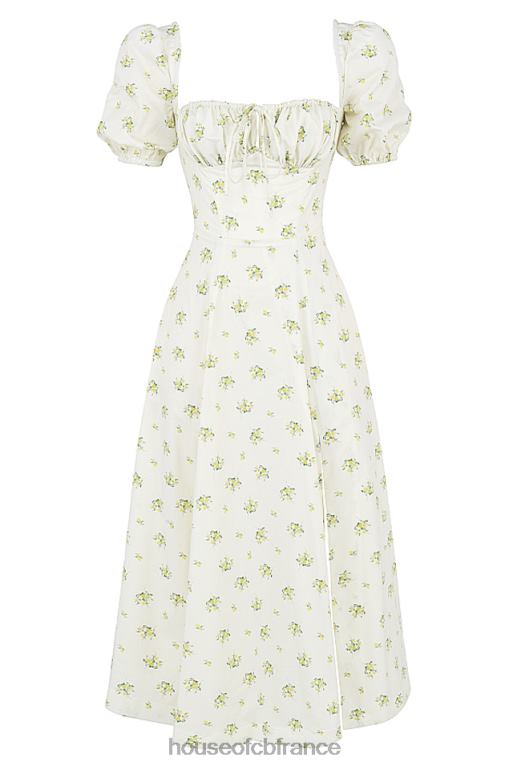 House of CB Tallulah - Robe mi-longue ivoire à fleurs et manches bouffantes N888H561 vêtements