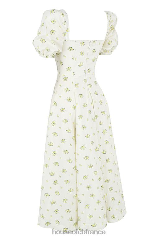 House of CB Tallulah - Robe mi-longue ivoire à fleurs et manches bouffantes N888H561 vêtements