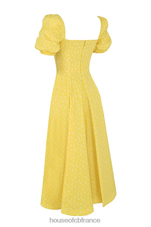 House of CB Tallulah - Robe mi-longue jaune à fleurs et manches bouffantes N888H556 vêtements