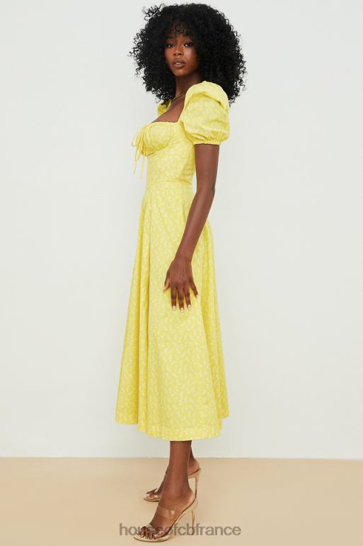 House of CB Tallulah - Robe mi-longue jaune à fleurs et manches bouffantes N888H556 vêtements