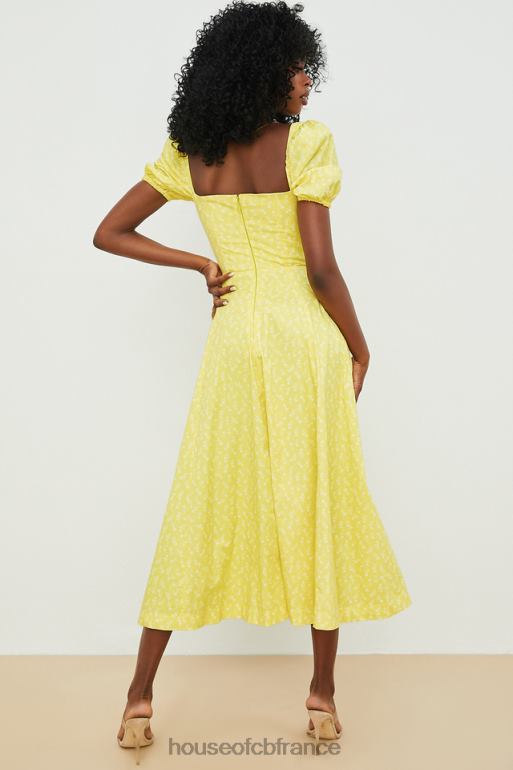 House of CB Tallulah - Robe mi-longue jaune à fleurs et manches bouffantes N888H556 vêtements