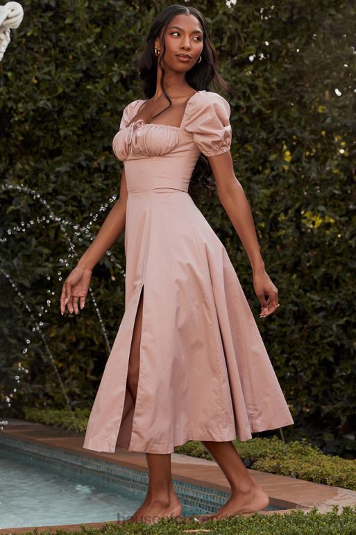 House of CB Tallulah - Robe mi-longue rose poudré à manches bouffantes N888H486 vêtements
