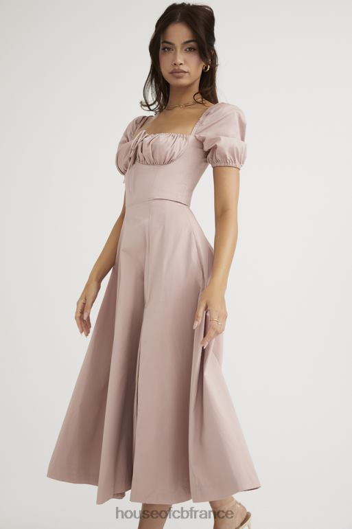 House of CB Tallulah - Robe mi-longue rose poudré à manches bouffantes N888H486 vêtements