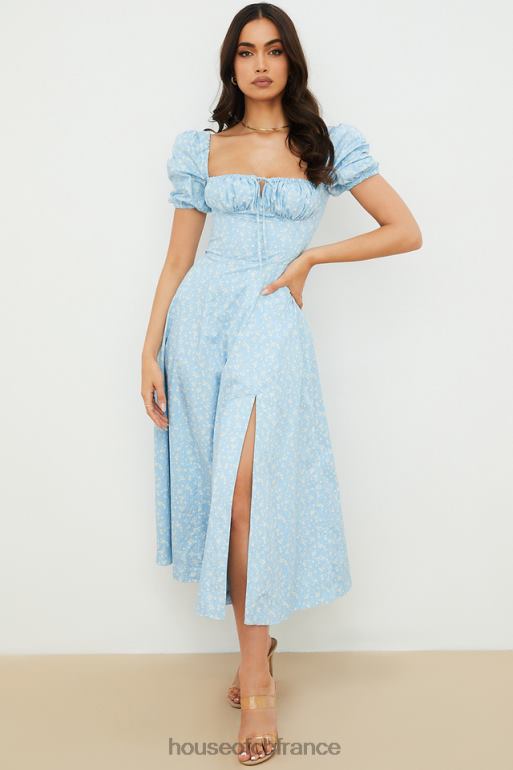 House of CB Tallulah - Robe midi fleurie bleu ivoire à manches bouffantes N888H550 vêtements