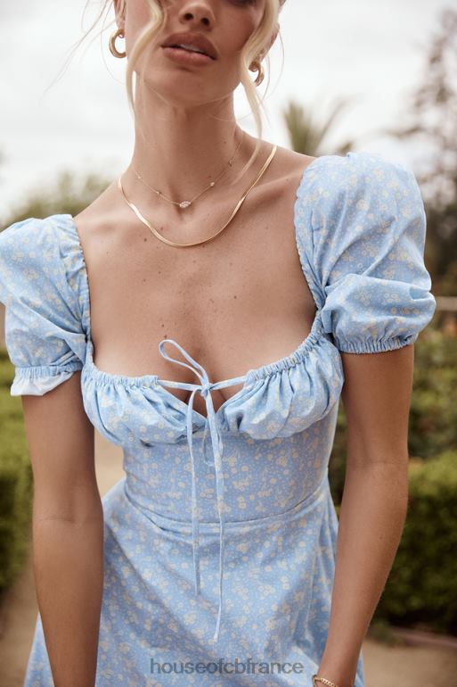 House of CB Tallulah - Robe midi fleurie bleu ivoire à manches bouffantes N888H550 vêtements