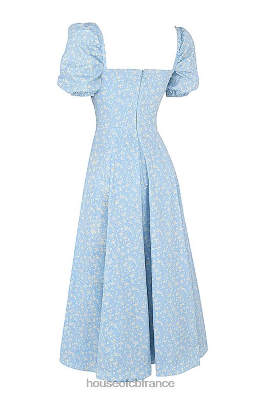 House of CB Tallulah - Robe midi fleurie bleu ivoire à manches bouffantes N888H550 vêtements
