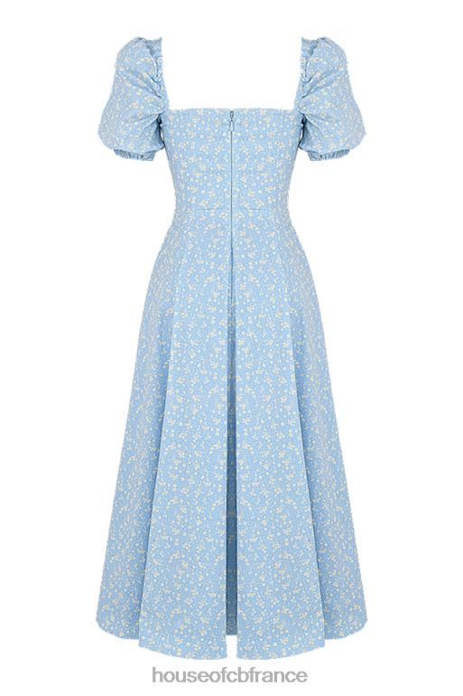 House of CB Tallulah - Robe midi fleurie bleu ivoire à manches bouffantes N888H550 vêtements