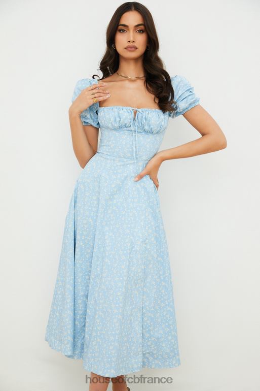 House of CB Tallulah - Robe midi fleurie bleu ivoire à manches bouffantes N888H550 vêtements