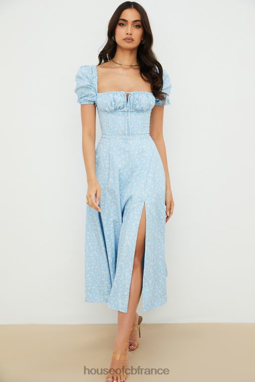 House of CB Tallulah - Robe midi fleurie bleu ivoire à manches bouffantes N888H550 vêtements