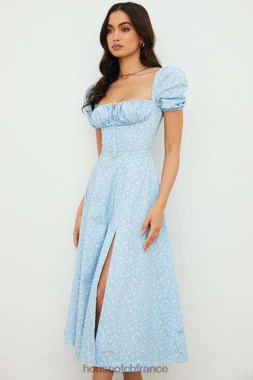 House of CB Tallulah - Robe midi fleurie bleu ivoire à manches bouffantes N888H550 vêtements