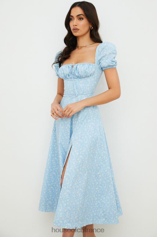 House of CB Tallulah - Robe midi fleurie bleu ivoire à manches bouffantes N888H550 vêtements