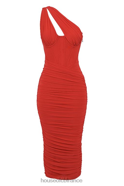 House of CB Valentina - Robe mi-longue asymétrique écarlate à découpes N888H509 vêtements