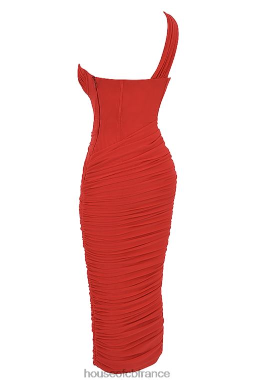 House of CB Valentina - Robe mi-longue asymétrique écarlate à découpes N888H509 vêtements