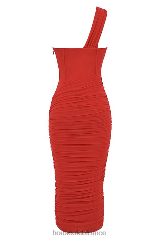 House of CB Valentina - Robe mi-longue asymétrique écarlate à découpes N888H509 vêtements