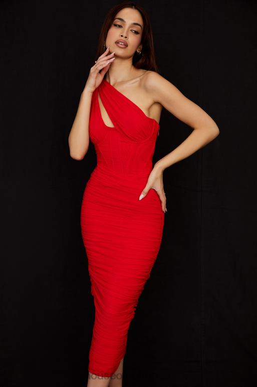 House of CB Valentina - Robe mi-longue asymétrique écarlate à découpes N888H509 vêtements
