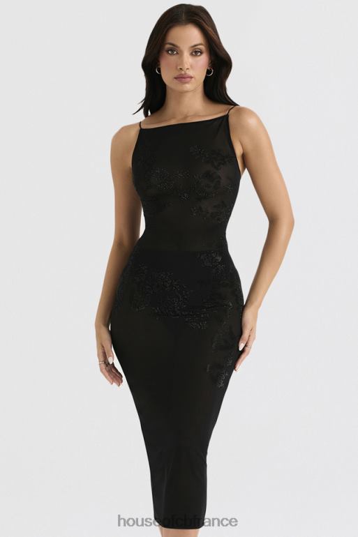 House of CB amirah - robe midi en tulle noire ornée de cristaux N888H367 vêtements