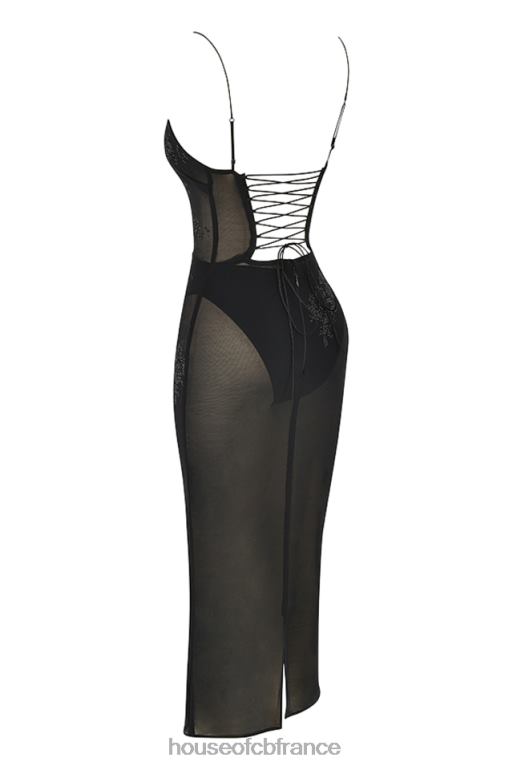 House of CB amirah - robe midi en tulle noire ornée de cristaux N888H367 vêtements