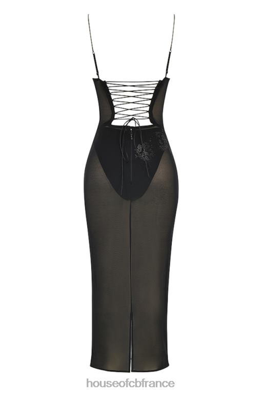 House of CB amirah - robe midi en tulle noire ornée de cristaux N888H367 vêtements
