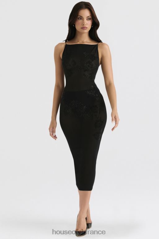 House of CB amirah - robe midi en tulle noire ornée de cristaux N888H367 vêtements