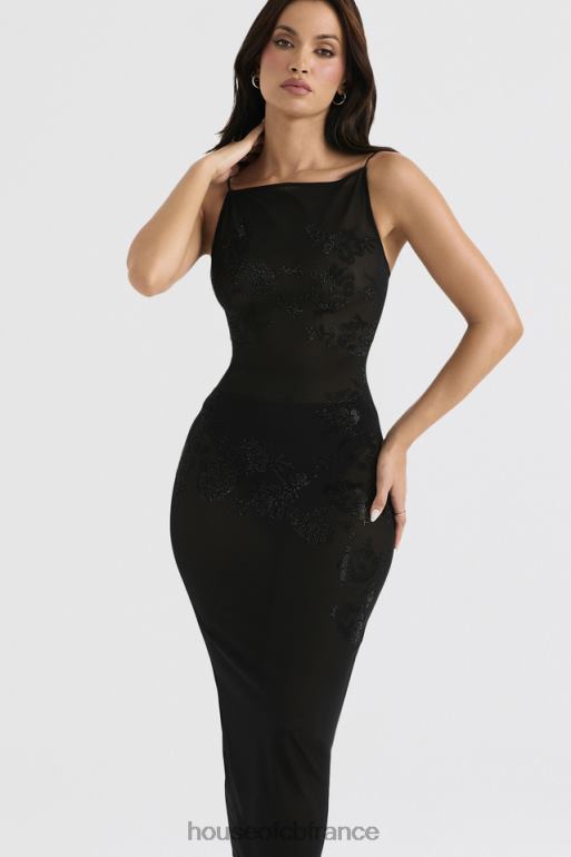 House of CB amirah - robe midi en tulle noire ornée de cristaux N888H367 vêtements