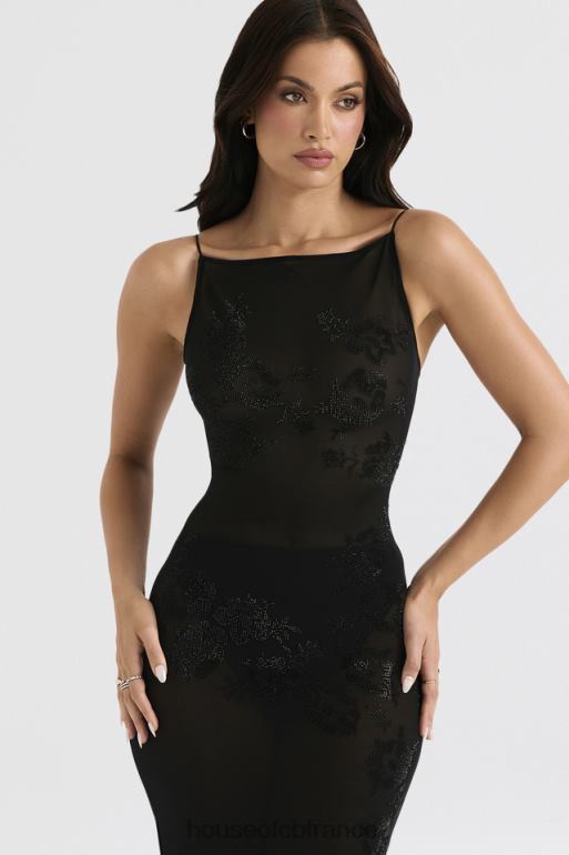 House of CB amirah - robe midi en tulle noire ornée de cristaux N888H367 vêtements