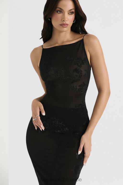 House of CB amirah - robe midi en tulle noire ornée de cristaux N888H367 vêtements