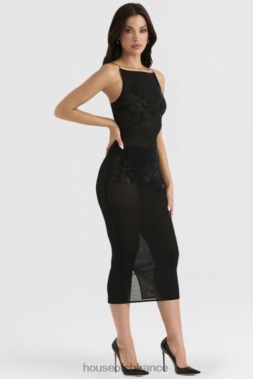 House of CB amirah - robe midi en tulle noire ornée de cristaux N888H367 vêtements