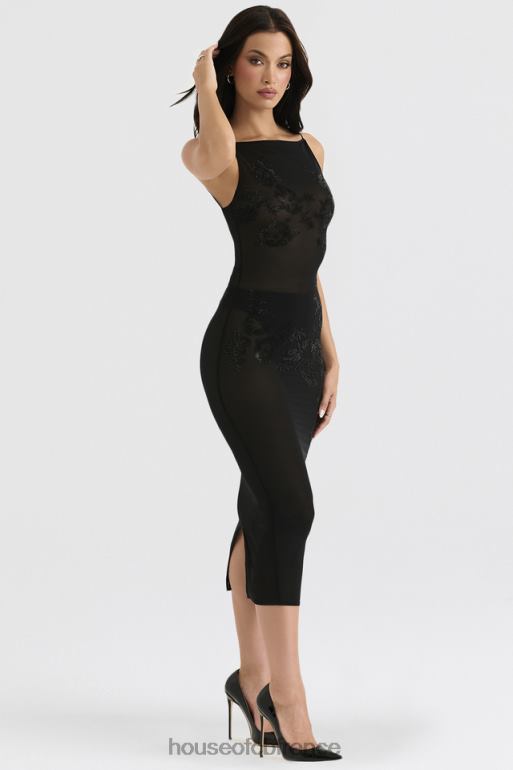 House of CB amirah - robe midi en tulle noire ornée de cristaux N888H367 vêtements