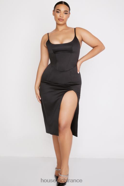 House of CB casimira robe midi corset en satin noir N888H521 vêtements