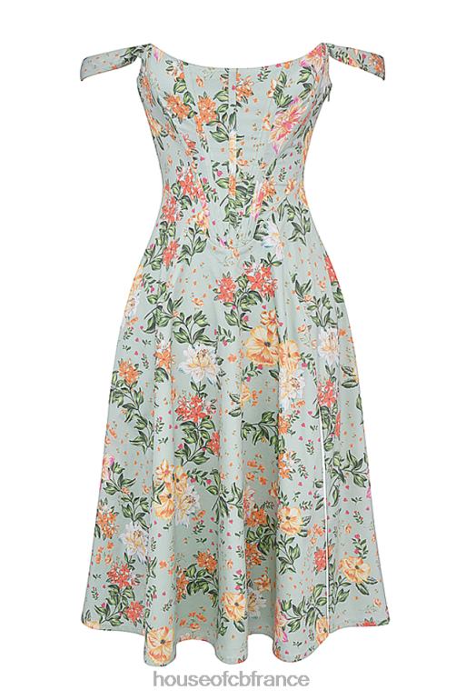 House of CB robe d\'été mi-longue Saira à imprimé jade clair N888H242 vêtements