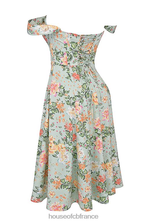 House of CB robe d\'été mi-longue Saira à imprimé jade clair N888H242 vêtements